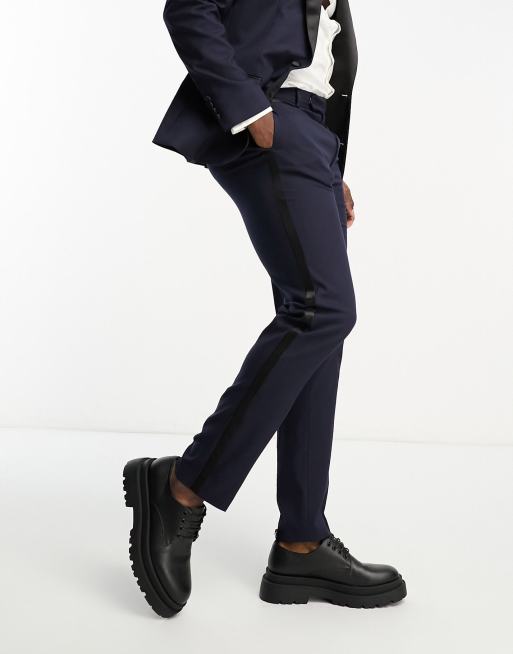 ASOS DESIGN – Granatowe dopasowane spodnie smokingowe
