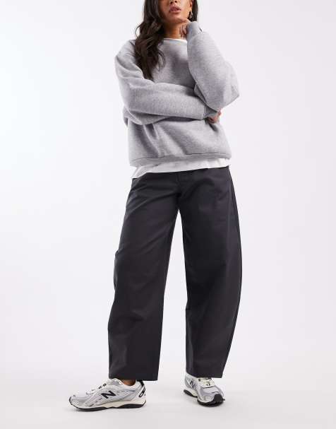 ASOS DESIGN tailored cotton sateen barrel trousers in navy 