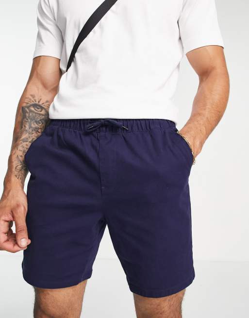 ASOS DESIGN – Granatowe dopasowane średniej długości szorty chinosy z elastyczną talią 