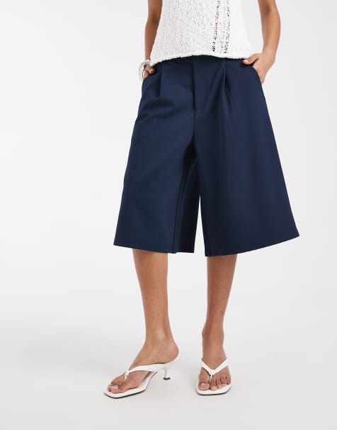 ASOS DESIGN – Granatowe dopasowane szorty bermudy z diagonalu - view 1
