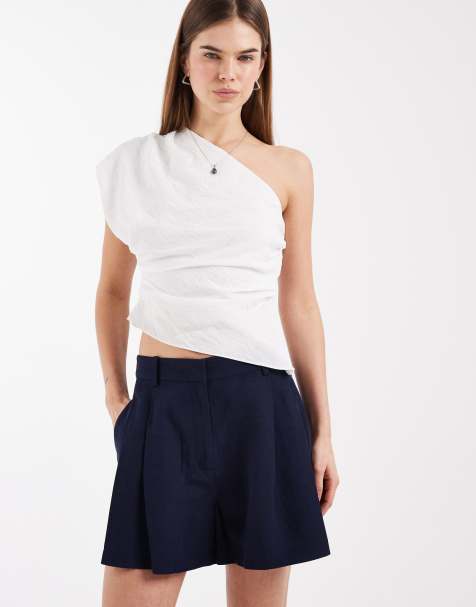 ASOS DESIGN – Granatowe dopasowane szorty trapezowe z domieszką lnu - view 1