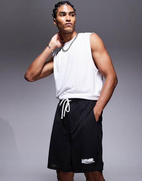ASOS DESIGN – Granatowe dopasowane szorty z siateczki z nadrukiem - view 1