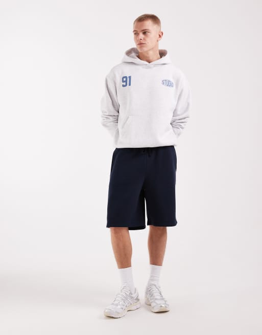 ASOS DESIGN – Granatowe długie szorty oversize z dżerseju z wypustkami, 2 z 5