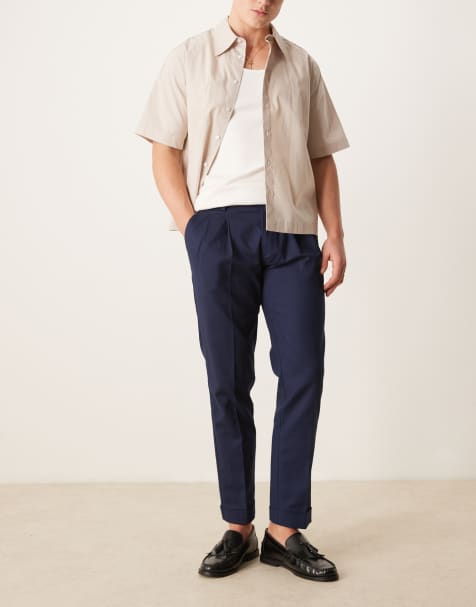 ASOS DESIGN – Granatowe eleganckie bawełniane spodnie chinosy o dopasowanym kroju - view 1