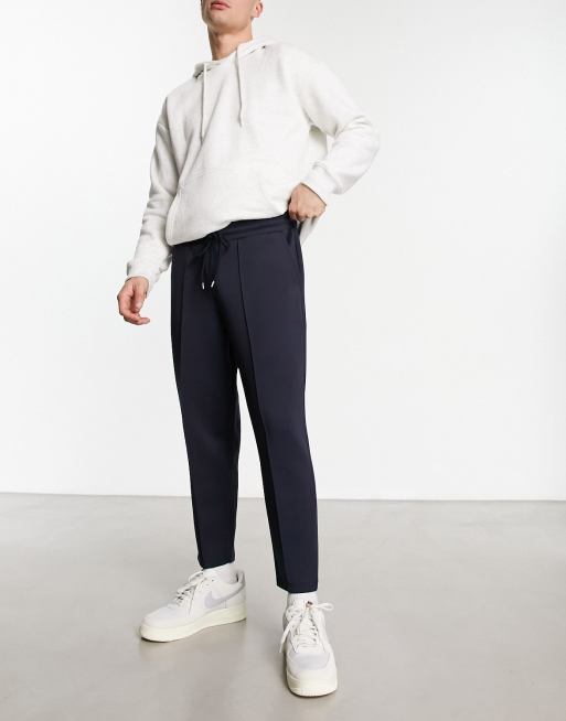 ASOS DESIGN – Granatowe eleganckie joggersy ze zwężanymi nogawkami z materiału typu nurek