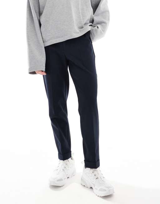 ASOS DESIGN – Granatowe eleganckie spodnie chinosy o zwężanym kroju z częściowo elastyczną talią