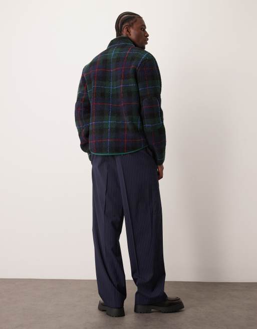 ASOS DESIGN – Granatowe eleganckie spodnie z szerokimi nogawkami w prążki, 3 z 5
