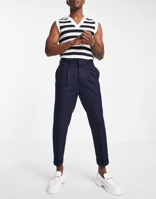 ASOS DESIGN – Granatowe  eleganckie spodnie ze zwężanymi nogawkami z diagonalu