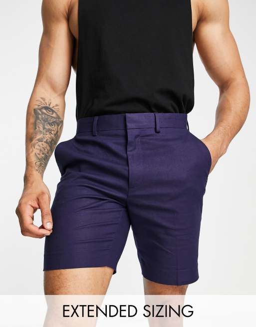 ASOS DESIGN – Granatowe eleganckie szorty o obcisłym kroju z mieszanki lnu
