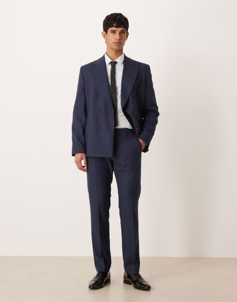 ASOS DESIGN slim suit trousers in navy texture