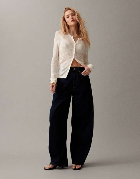 ASOS DESIGN high waisted horseshoe barrel leg jeans in rinse wash
