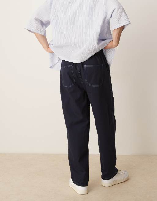 ASOS DESIGN – Granatowe obszerne spodnie nylonowe z kontrastowymi szwami, 3 z 5