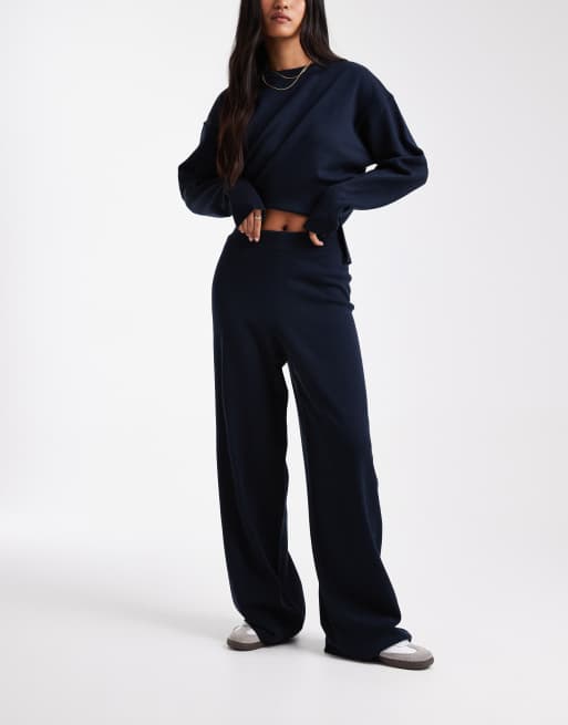 ASOS DESIGN – Granatowe profilowane dzianinowe spodnie, część zestawu, 2 z 5