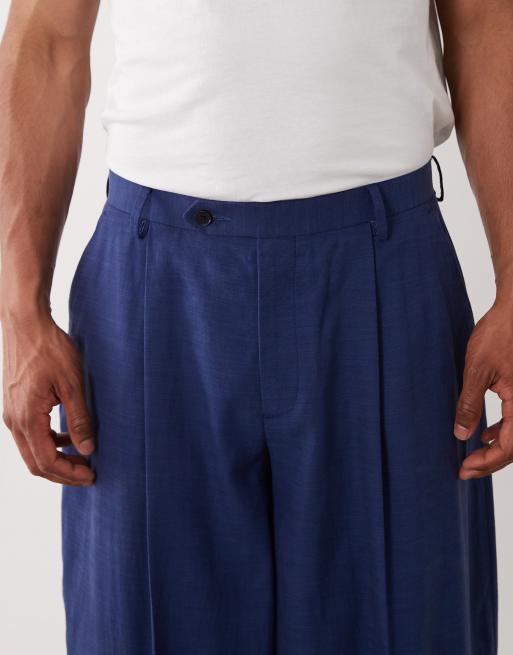 ASOS DESIGN – Granatowe spodnie garniturowe barrel o fakturze slub, 4 z 5