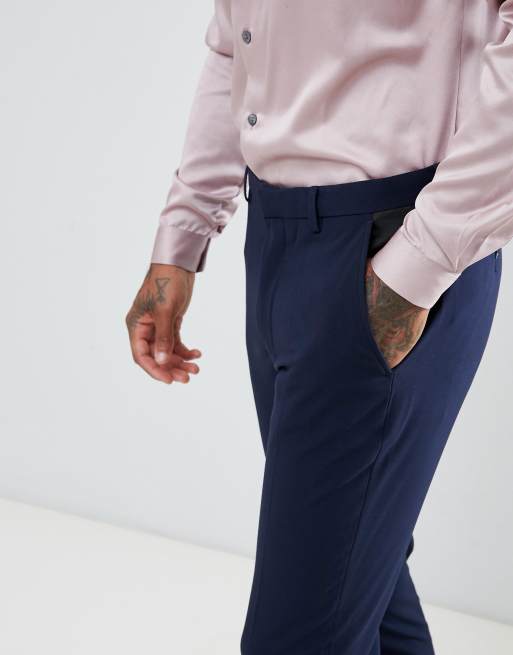ASOS DESIGN Granatowe spodnie smokingowe o bardzo obcisłym kroju, 3 z 4