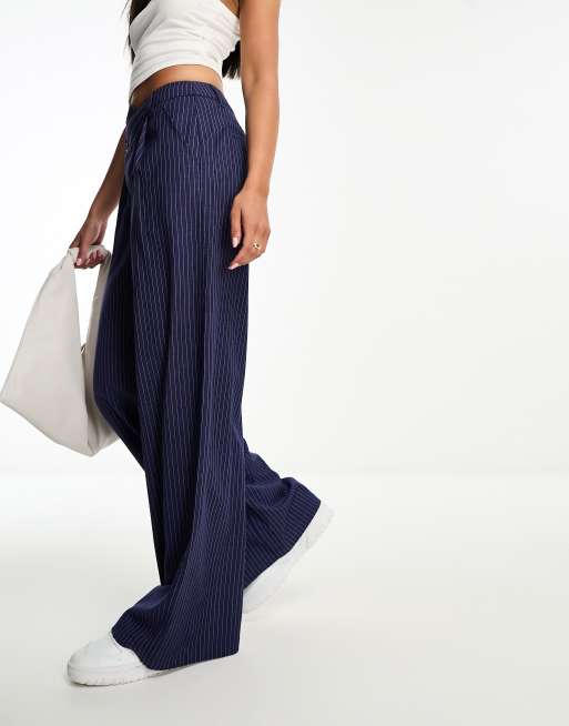 ASOS DESIGN – Granatowe spodnie typu dad w prążki, 4 z 4