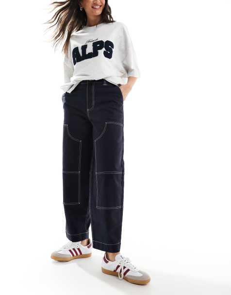 ASOS DESIGN – Granatowe spodnie z poszerzanymi nogawkami i kontrastowym szwem - view 1