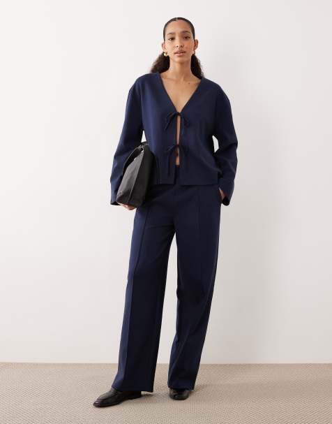 ASOS DESIGN – Granatowe spodnie z szerokimi nogawkami z materiału interlock, część zestawu - view 1