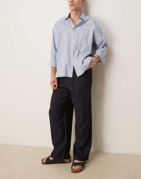 ASOS DESIGN wide leg trousers in navy 