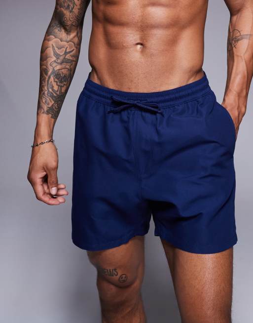 ASOS DESIGN – Granatowe średniej długości szorty kąpielowe, 2 z 4