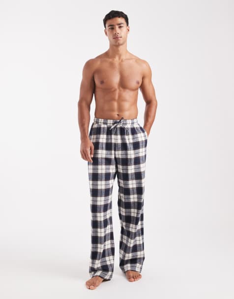 ASOS DESIGN – Granatowe szczotkowane spodnie dresowe w kratkę - view 1