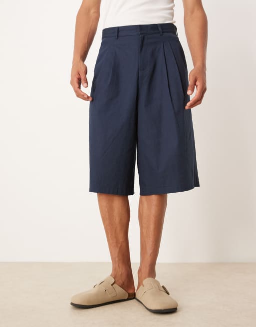 ASOS DESIGN – Granatowe szorty bermudy z imitacji lnu, 2 z 5