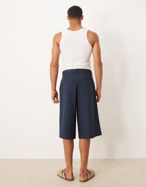 ASOS DESIGN – Granatowe szorty bermudy z imitacji lnu, 4 z 5