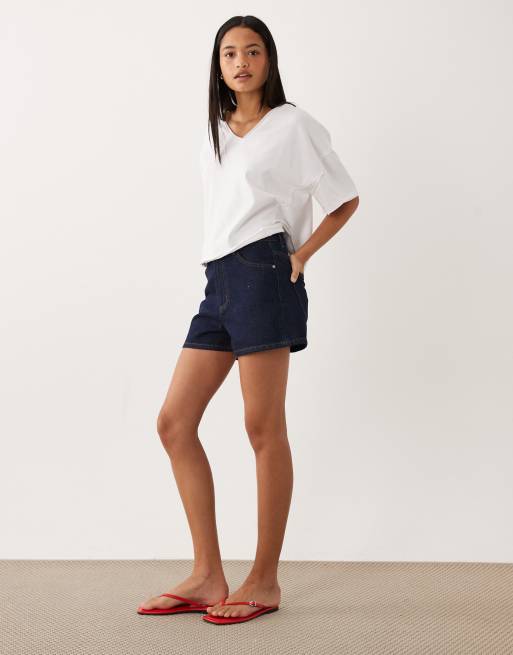 ASOS DESIGN – Granatowe szorty jeansowe z podwyższonym stanem, 2 z 5