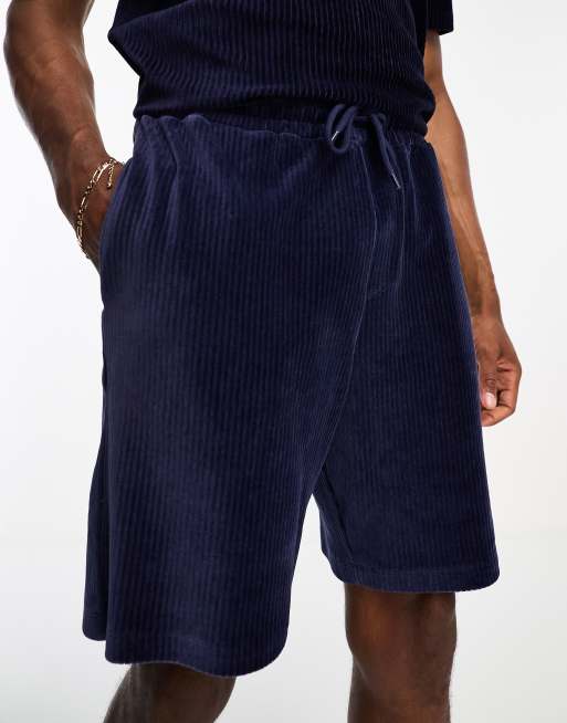 ASOS DESIGN – Granatowe szorty oversize z prążkowanego weluru