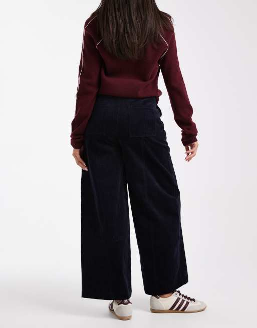 ASOS DESIGN – Granatowe sztruksowe spodnie z szerokimi nogawkami, 5 z 5