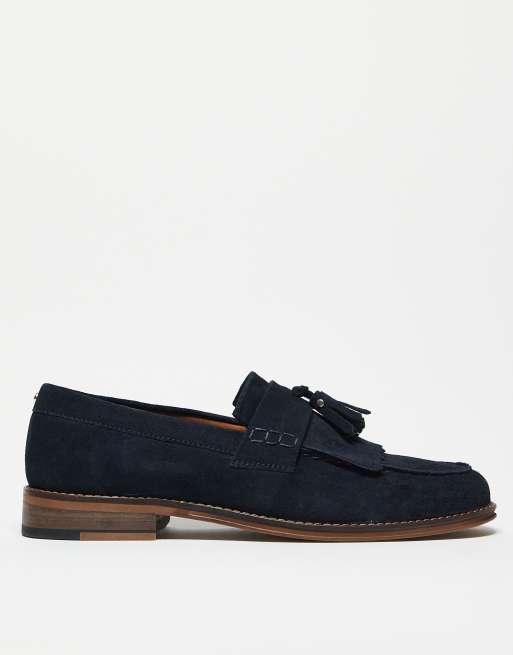 ASOS DESIGN – Granatowe zamszowe loafersy z frędzlami, 2 z 4