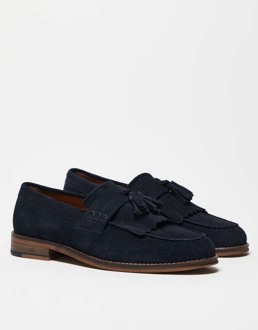 ASOS DESIGN – Granatowe zamszowe loafersy z frędzlami, 3 z 4