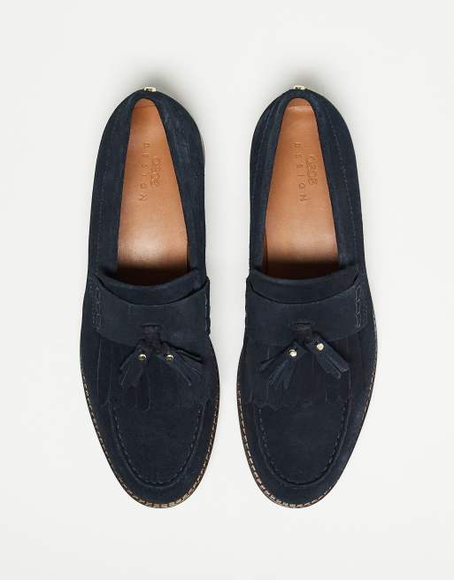 ASOS DESIGN – Granatowe zamszowe loafersy z frędzlami, 4 z 4
