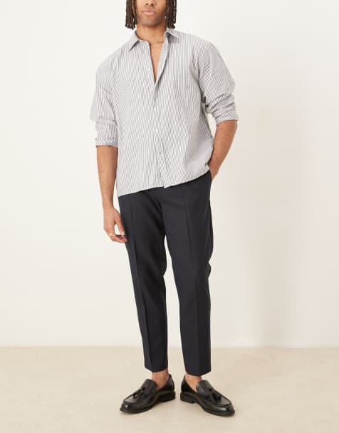 ASOS DESIGN – Granatowe zwężane spodnie fakturowane z zakładkami z przodu - view 1