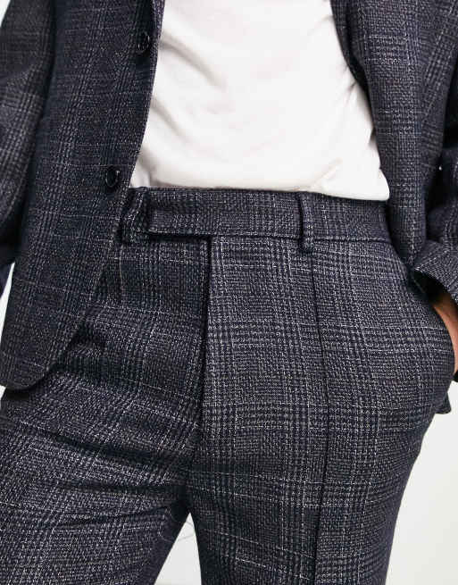 ASOS DESIGN – Granatowe zwężane spodnie garniturowe w kratę ze ściągaczami, 3 z 4