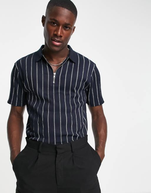 ASOS DESIGN – Granatowo-biała koszulka polo w paski