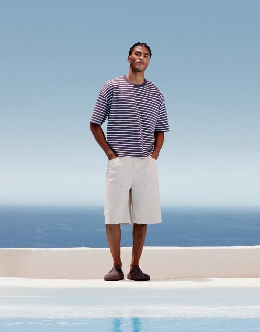 ASOS DESIGN – Granatowo-biały T-shirt o pudełkowym kroju oversize w paski, 2 z 4