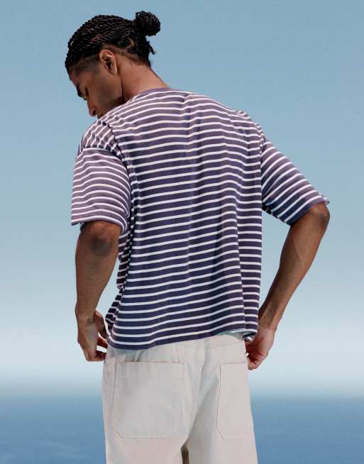 ASOS DESIGN – Granatowo-biały T-shirt o pudełkowym kroju oversize w paski, 4 z 4