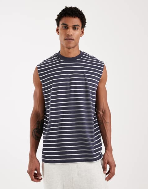 ASOS DESIGN – Granatowo-biały top oversize bez rękawów w paski - view 1