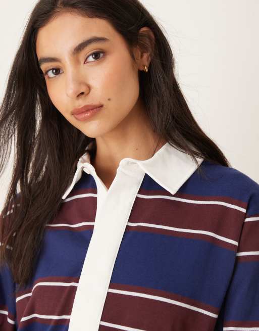 ASOS DESIGN – Granatowo-bordowa bluza typu rugby oversize w paski, 3 z 4