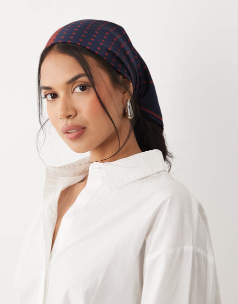 ASOS DESIGN – Granatowo-czerwona średniej wielkości chusta na głowę w groszki - view 1