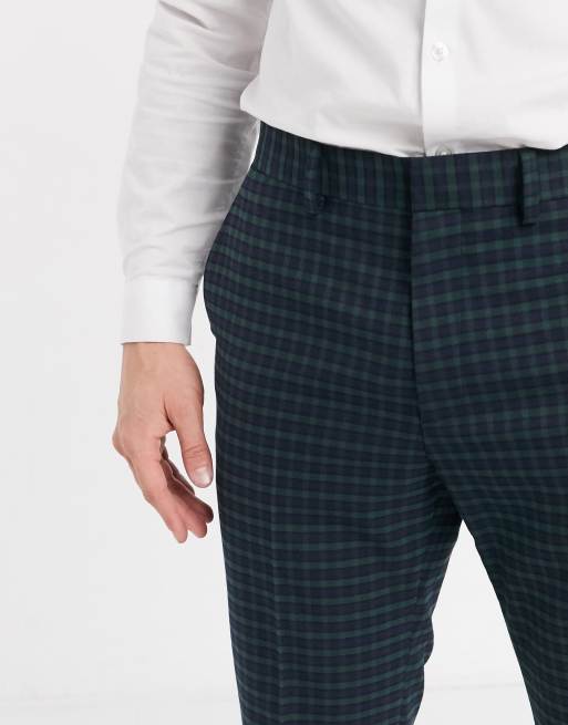 ASOS DESIGN – Granatowo-zielone obcisłe spodnie garniturowe w szkocką kratkę, 3 z 4