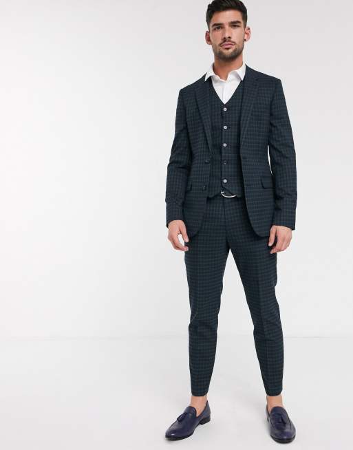 ASOS DESIGN – Granatowo-zielone obcisłe spodnie garniturowe w szkocką kratkę, 4 z 4