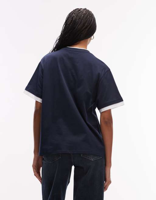 ASOS DESIGN – Granatowy dwuwarstwowy top oversize z krótkimi rękawami, 2 z 4