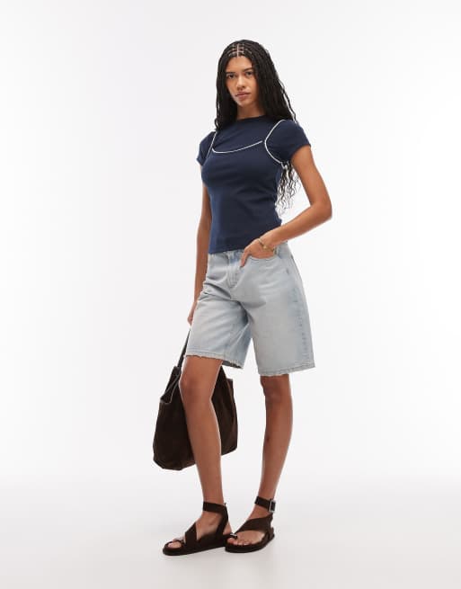 ASOS DESIGN – Granatowy dwuwarstwowy top z krótkimi rękawami, 3 z 4