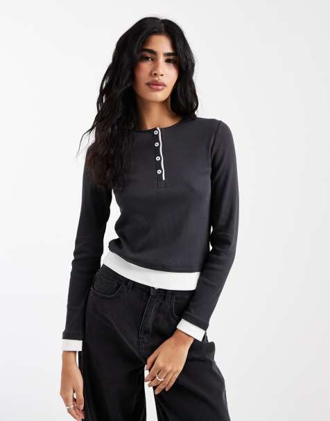 ASOS DESIGN – Granatowy dwuwarstwowy top zapinany na kontrastowe guziki - view 1