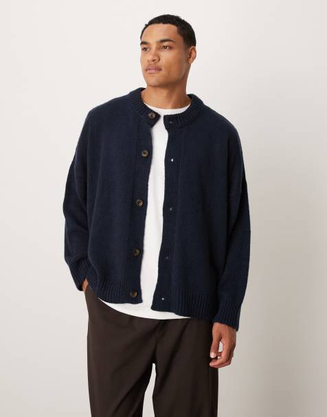 ASOS DESIGN super oversized boxy fit knitted crew neck cardigan in navy