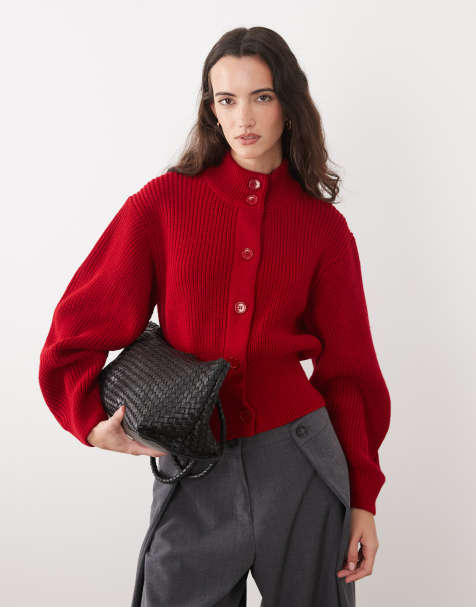 ASOS DESIGN – Granatowy dzianinowy kardigan z wysokim kołnierzem - view 1