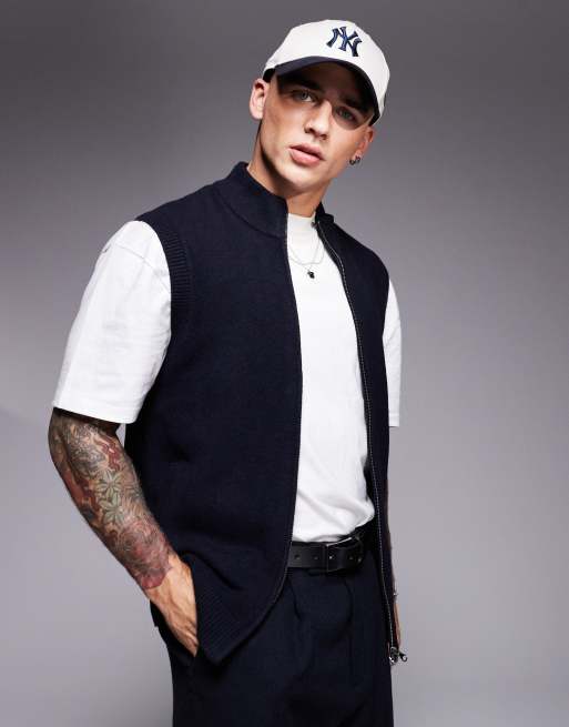 ASOS DESIGN – Granatowy dzianinowy podkoszulek z wysokim kołnierzem i zapięciem na zamek