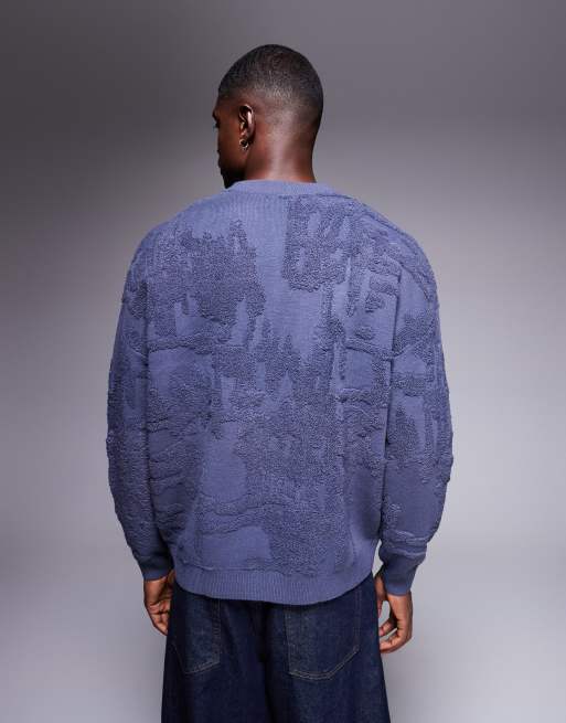 ASOS DESIGN – Granatowy dzianinowy sweter oversize ze wzorem z frotté, 3 z 5